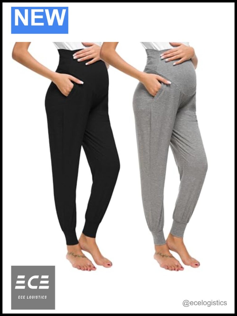 Maternity Jogger Sweatpants Stretchy Over Bump High Waist Pockets
